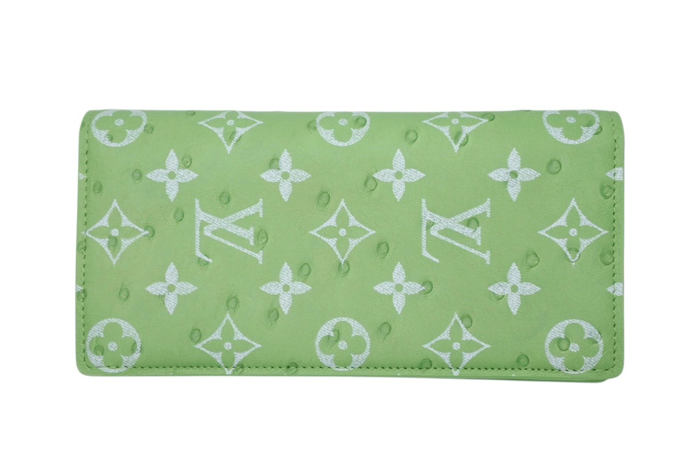 LOUIS VUITTON BRAZZA bifold long wallet Monogram Ostrich Green